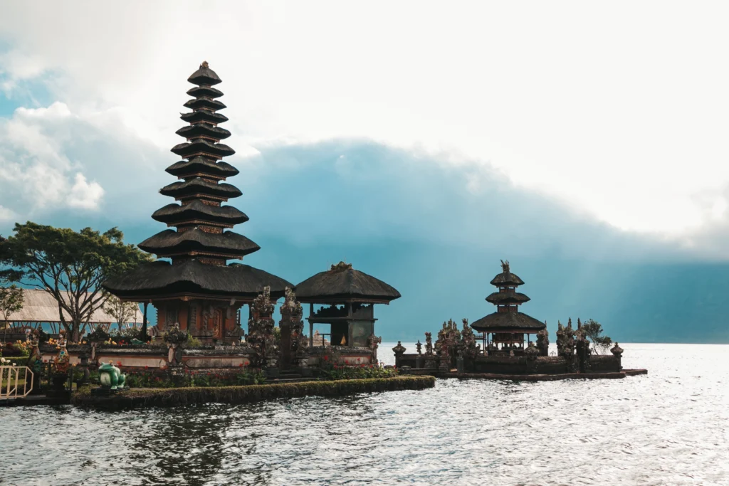 pura ulun danu bratan bali hindu temple surrounded by flowers bratan lake