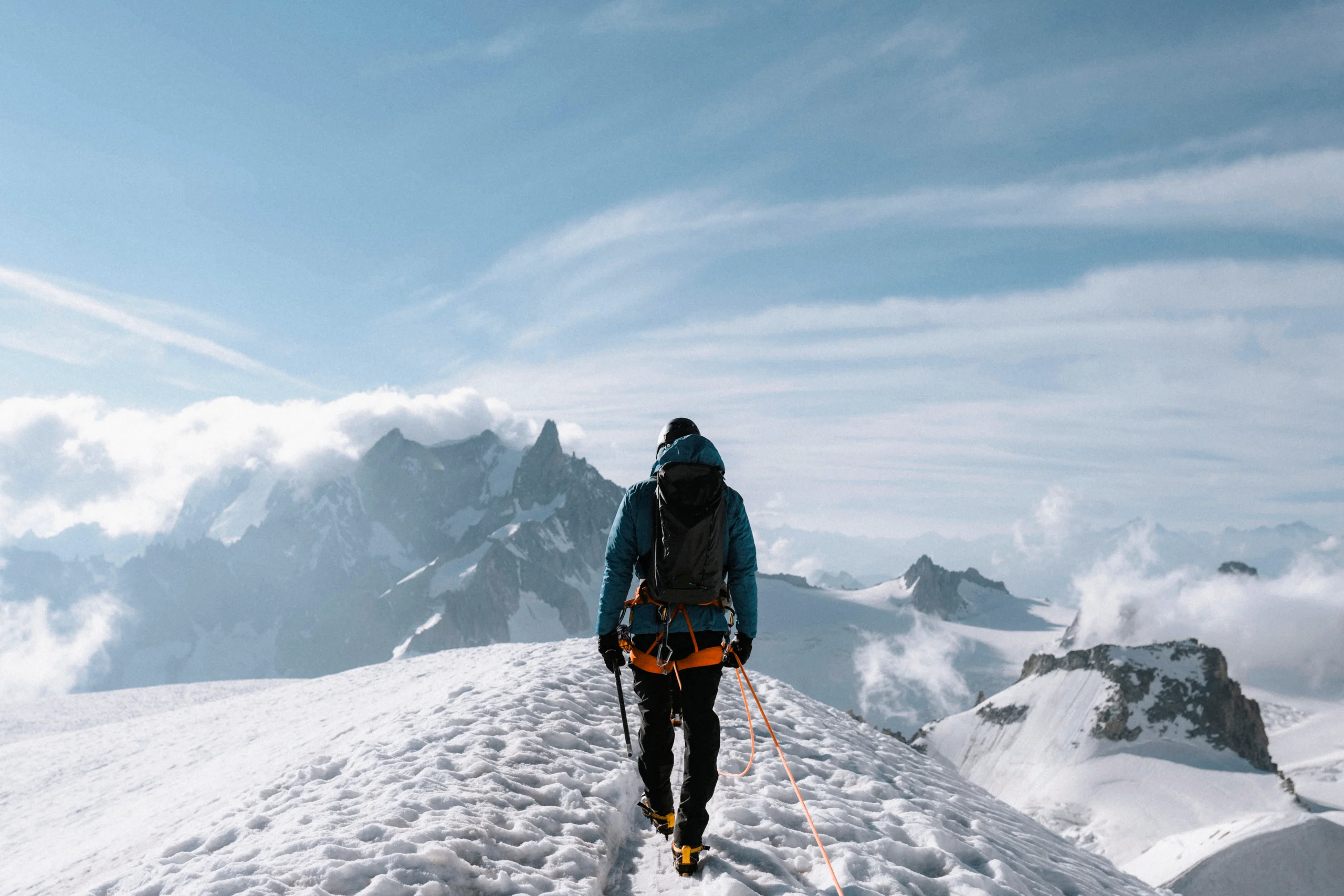 hiker going up aiguille du midi